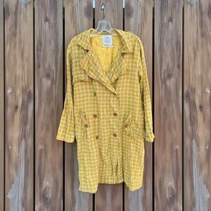 Urban Outfitters Mustard Yellow Plaid Double Breasted Blazer Jacket XS-TP
